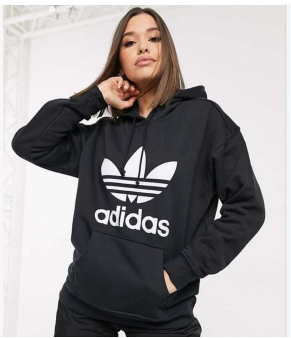 Adidas Originals Women’s Trefoil Hoodie Black Pullover Sweatshirt Size XS